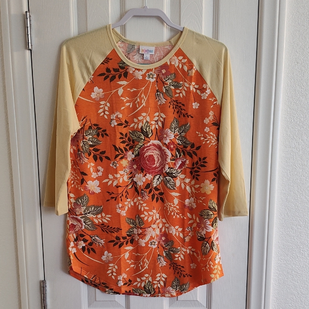 Lularoe Randy Orange and Yellow Floral Long Sleeve Top Size Large NWT